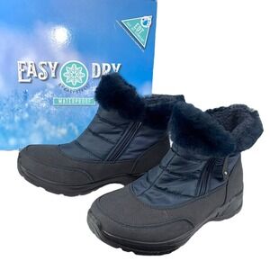 Easy Street Frosty Easy Dry Waterproof Faux Fur Winter‎ Ankle Boots Navy 6M NIB